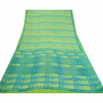 sanskriti vintage sarees green pure georgette silk printed sari 5yd craft fabric, prg-12632