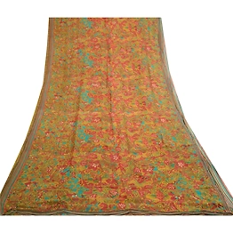 Sanskriti Vintage Sarees Multicolor Pure Chiffon Silk Printed Sari Craft Fabric, PRG-12974