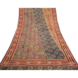 Sanskriti Vintage Sarees Brown Pure Georgette Silk Printed Sari 5Yd Craft Fabric, PRG-12724