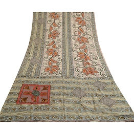 Sanskriti Vintage Sarees Gray 100% Pure Georgette Silk Printed Sari Craft Fabric, PRG-13088