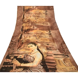 Sanskriti Vintage Sarees Brown Women Digital Printed Georgette Sari Craft Fabric, PRG-11730
