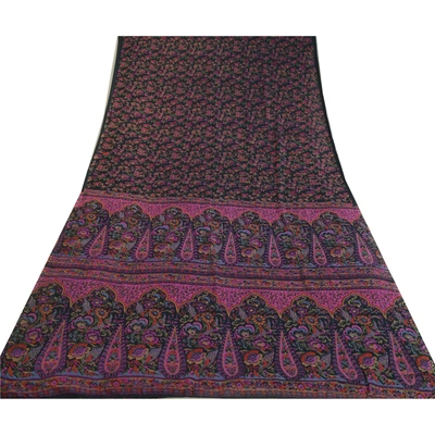Sanskriti Vintage Sarees Indian Blue Georgette Printed Sari Floral Craft Fabric, PRG-13024