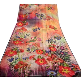 Sanskriti Vintage Indian Sarees Pure Georgette Silk Printed Sari Craft Fabric, PRG-13107