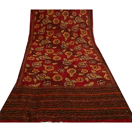 Sanskriti Vintage Dark Red Sarees Pure Georgette Silk Printed Sari Craft Fabric, PRG-13102