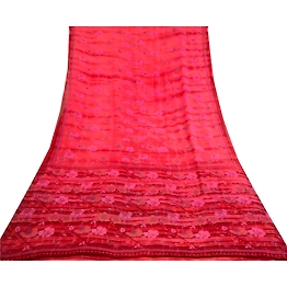 Sanskriti Vintage Sarees Red Tie-Dye Pure Georgette Silk Print Sari Craft Fabric, PRG-13042