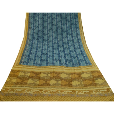 Sanskriti Vintage Sarees Blue/Green Pure Georgette Silk Print Sari Craft Fabric, PRG-13047