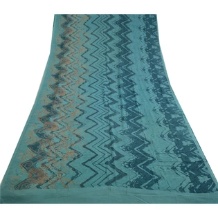 Sanskriti Vintage Blue Sarees Pure Georgette Silk Printed Sari Craft Fabric, PRG-13117