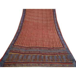 Sanskriti Vintage Sarees Red/Blue Pure Georgette Silk Printed Sari Craft Fabric, PRG-13064