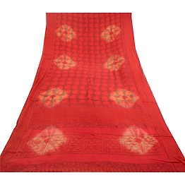 Sanskriti Vintage Sarees Red Tie-Dye Pure Georgette Silk Print Sari Craft Fabric, PRG-11789