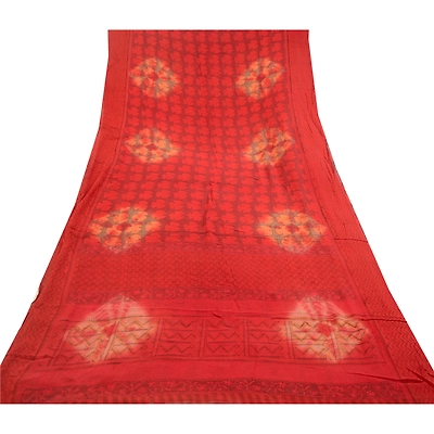 Sanskriti Vintage Sarees Red Tie-Dye Pure Georgette Silk Print Sari Craft Fabric, PRG-11789