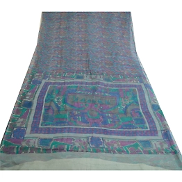 Sanskriti Vintage Multi Color Sarees Pure Chiffon Silk Printed Sari Craft Fabric, PRG-13123