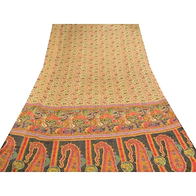 Sanskriti Vintage Red Sarees Chiffon Floral Printed Sari 5Yd Soft Craft Fabric, PRG-9700