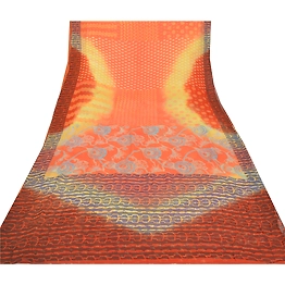Sanskriti Vintage Indian Sari Blend Georgette Printed Fabric Craft Decor Sarees, PRG-7508