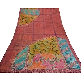 Sanskriti Vintage Indian Sari Blend Georgette Fabric Craft Printed Brown Sarees, PRG-7569