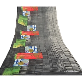 Sanskriti Vintage Black Sarees Poly Georgette Printed Sari Craft Fabric, PRG-9989