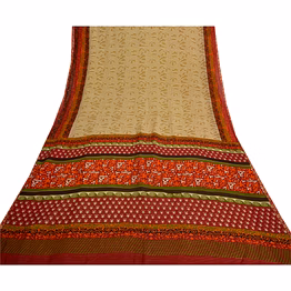 sanskriti vintage green saree blend georgette printed sari 5 yard craft fabric, prg-8101