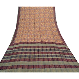 Sanskriti Vintage Red Sarees Pure Chiffon Silk Printed Sari 5 Yd Craft Fabric, PRG-7850