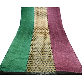 Sanskriti Vintage Sarees Pure Satin Silk Printed Sari Floral 5Yd Craft Fabric, PRG-10116