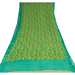 Sanskriti Vintage Green Sarees Blend Georgette Fabric Craft Printed 5 Yard Sari, PRG-8831