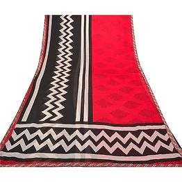 Sanskriti Vintage Red Sarees Chiffon Printed Sari 5Yd Decor Soft Craft Fabric, PRG-8757