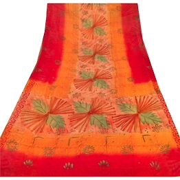 Sanskrit Vintage Indian Sari Blend Georgette Printed Sarees 5 Yard Craft Fabric, PRG-6025
