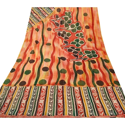 Sanskriti Vintage Digital Printed Peach Sarees Blend Georgette Sari Craft Fabric, PRG-5687