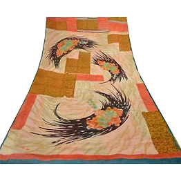 Sanskriti Vintage Indian Sarees Pure Georgette Silk Printed Sari Craft Fabric, PRG-8863