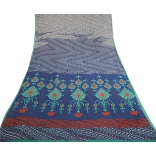 Sanskriti Vintage Blue Sarees Pure Georgette Silk Printed Sari 5Yd Craft Fabric, PRG-11152
