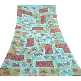 Sanskriti Vintage Blue Sarees Pure Georgette Silk Printed Sari 5Yd Craft Fabric, PRG-10944