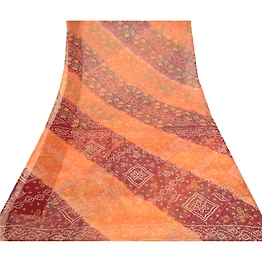 Sanskriti Vintage Sarees Purple Bandhani Printed Chiffon Sari 5Yd Craft Fabric, PRG-11961