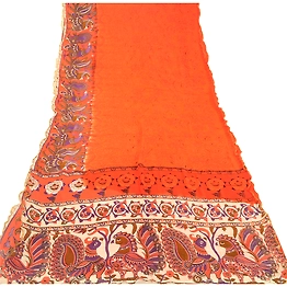 Sanskriti Vintage Orange Peacock Sarees Blend Georgette Sari Print Craft Fabric, PRG-10877