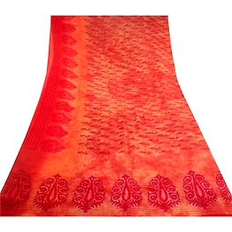 Sanskriti Vintage Red Tie-Dye Sarees Pure Georgette Silk Sari Print Craft Fabric, PRG-10797