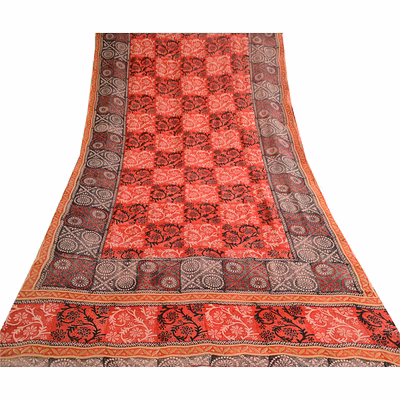 sanskriti vintage red sarees printed pure georgette silk sari 5yd sewing fabric, prg-10756