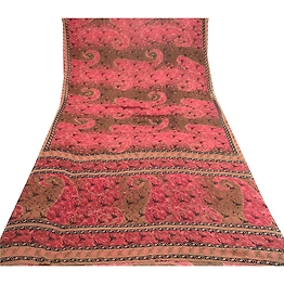 Sanskriti Vintage Brown Sarees Pure Georgette Silk Printed Sari 5Yd Craft Fabric, PRG-10982