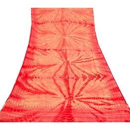 Sanskriti Vintage Sarees Red Tie-Dye Embroidered Blend Georgette Sari 5Yd Fabric, PRG-12058