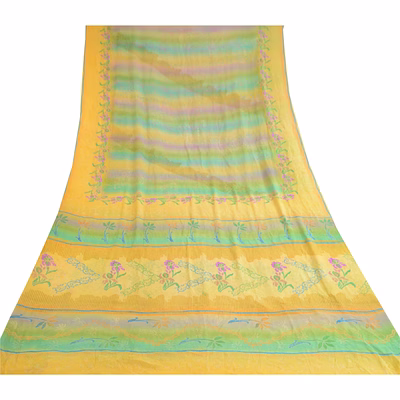 sanskriti vintage multi pure georgette silk sarees printed sari 5yd craft fabric, prg-10627