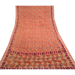 Sanskriti Vintage Red Sarees Pure Georgette Silk Printed Sari Soft Craft Fabric, PRG-11025