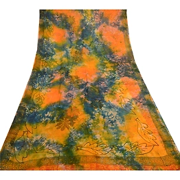 Sanskriti Vintage Saffron Tie-Dye Sarees Blend Georgette Sari Soft Craft Fabric, PRG-11169