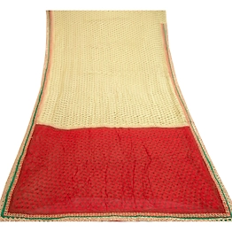 Sanskriti Vintage Green Sarees Pure Georgette Silk Printed Sari 5Yd Craft Fabric, PRG-11175