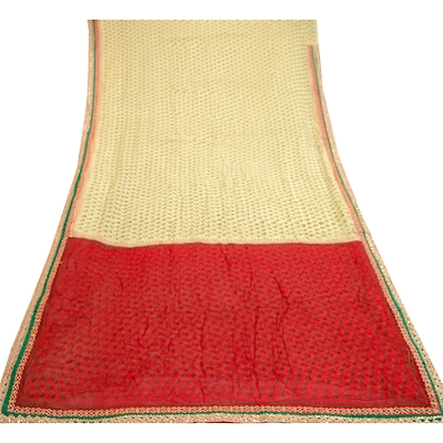 Sanskriti Vintage Green Sarees Pure Georgette Silk Printed Sari 5Yd Craft Fabric, PRG-11175
