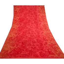 Sanskriti Vintage Red Sarees Pure Georgette Silk Printed Sari 5Yd Craft Fabric, PRG-11192