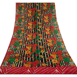Sanskriti Vintage Black Sarees Pure Georgette Silk Printed Sari 5Yd Craft Fabric, PRG-11284