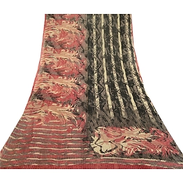 Sanskriti Vintage Saree Black Blend Georgette Woven Printed Sari Craft Fabric, PRG-12169
