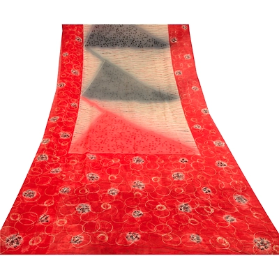 Sanskriti Vintage Sarees Multi Pure Georgette Silk Printed Sari 5Yd Craft Fabric, PRG-11331