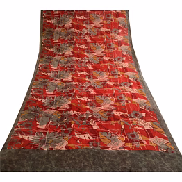 sanskriti vintage dark red pure georgette silk sarees printed sari sewing fabric, prg-10656