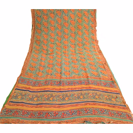 sanskriti vintage green pure georgette silk sarees printed sari 5yd craft fabric, prg-10658