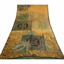 sanskriti vintage saree green pure georgette silk printed sari 5yd craft fabric, prg-12273