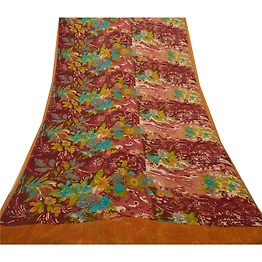 Sanskriti Vintage Indian Sarees Pure Georgette Silk Printed Sari Decor Fabric, PRG-9347