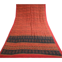 Sanskriti Vintage Sarees Dark Red Printed Pure Georgette Silk Sari Craft Fabric, PRG-12365