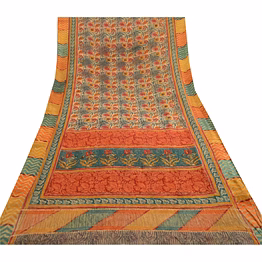 sanskriti vintage sarees green pure georgette silk printed sari 5yd craft fabric, prg-11901